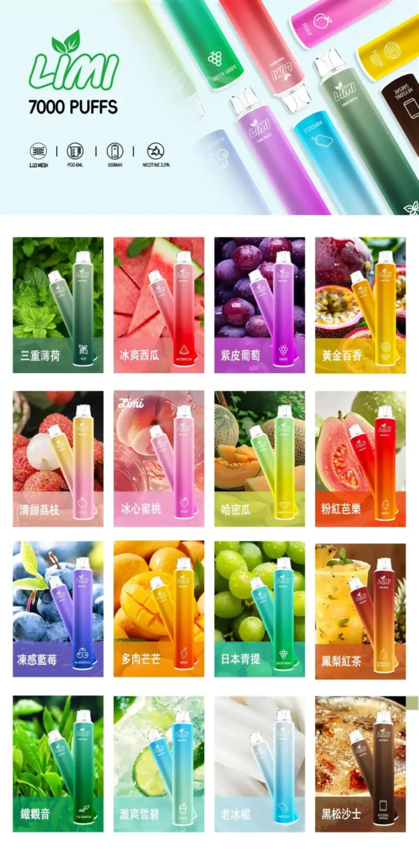 20250518152955-scaled-1.webp LIMI 7000口拋棄式電子煙 長效容量設計 一次性電子煙方便使用 日常攜帶體驗推薦 台灣現貨