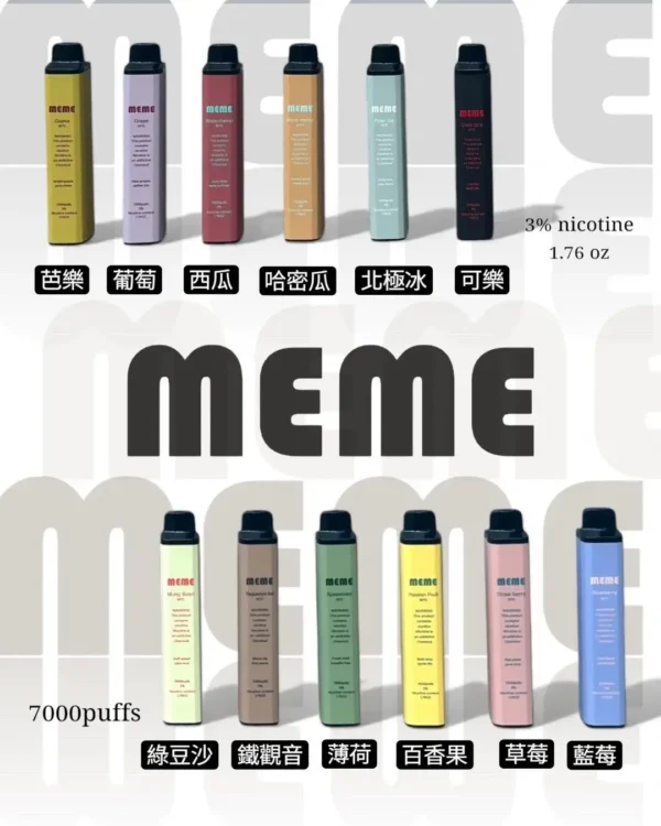 20260202172631_758_419.webp MEME 拋棄式電子煙 7000口長效容量設計 便攜輕巧機身 外出使用方便 日常口感體驗推薦 台灣現貨