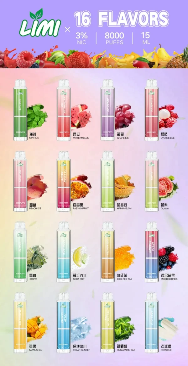 LIMI 8000口拋棄式電子煙 一次性電子煙長效容量設計 日常攜帶使用 方便即用型電子煙推薦 台灣現貨
