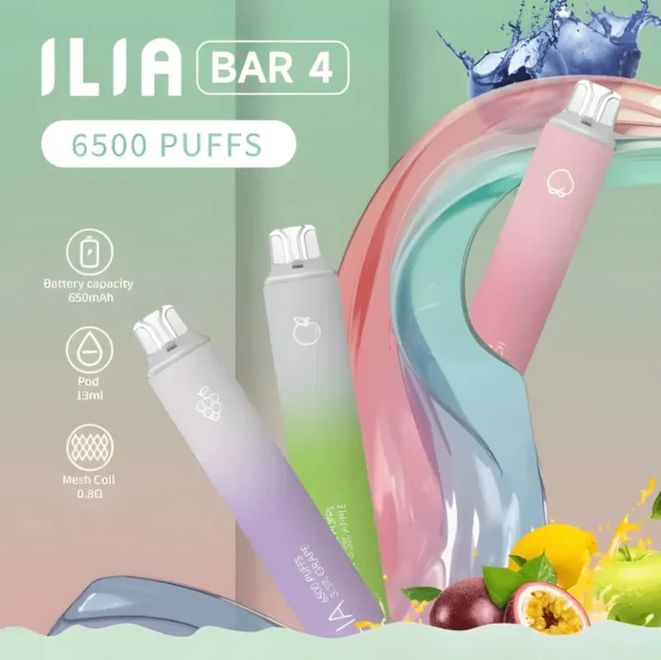 ILIA-BAR4-6500-Puffs_一次性電子煙_拋棄式_哩啞4代_持久電量.webp ILIA 哩亞 Bar4 6500口拋棄式電子煙 長效容量設計 一次性電子煙方便使用 日常攜帶推薦 台灣現貨