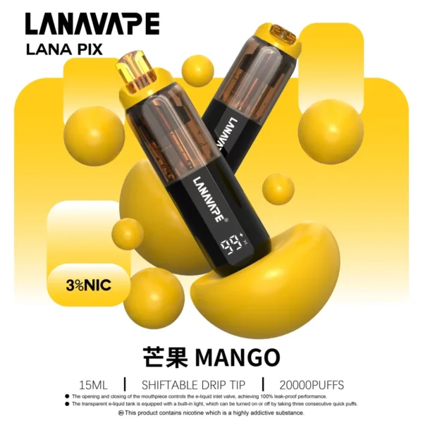 LANA-PIX-閃光彈-一次性20000口-芒果 LANA PIX 閃光彈 20000口拋棄式電子煙 便攜輕巧機身 獨家可折疊式吸嘴 外出使用推薦 台灣現貨