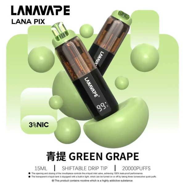 LANA-PIX-閃光彈-一次性20000口-青提 LANA PIX 閃光彈 20000口拋棄式電子煙 便攜輕巧機身 獨家可折疊式吸嘴 外出使用推薦 台灣現貨